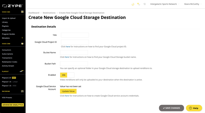 Deliver to Google Cloud Storage with Zype