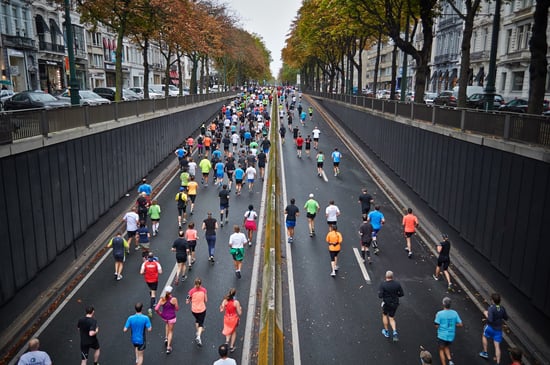 Runners racing through city